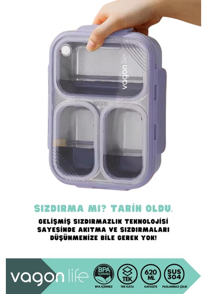 Bento 950ML Lunchbox Yeni Koleksiyon Tek Katlı 4 Bölmeli Çelik Sefer Tası Yemek Kutusu