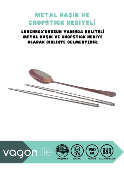 Bento 950ML Lunchbox Yeni Koleksiyon Tek Katlı 4 Bölmeli Çelik Sefer Tası Yemek Kutusu