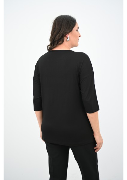 Kadın Büyük Beden Kadife Tül Detaylı Bluz 1856-2 indirimleri