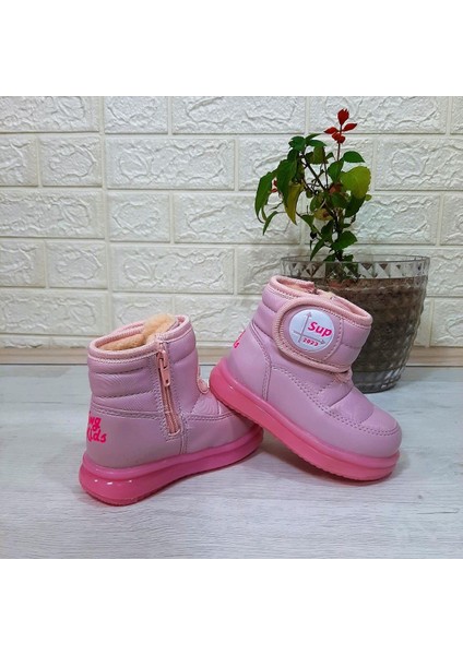 9100 Pembe Cırtlı Fermuarlı Içi Kürklü Kız Çocuk Bebe Bot