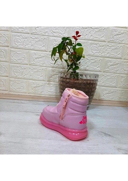 9100 Pembe Cırtlı Fermuarlı Içi Kürklü Kız Çocuk Bebe Bot