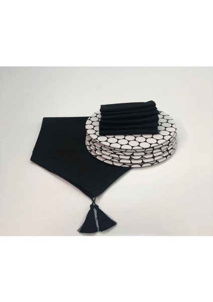 Beyaz Puantiyeli Siyah Runner ve Amerikan Servisi