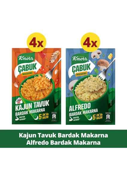 Çabuk Bardak Makarna Kajun  Tavuk 48g x4 Adet + Alfredo 48g x4 Adet