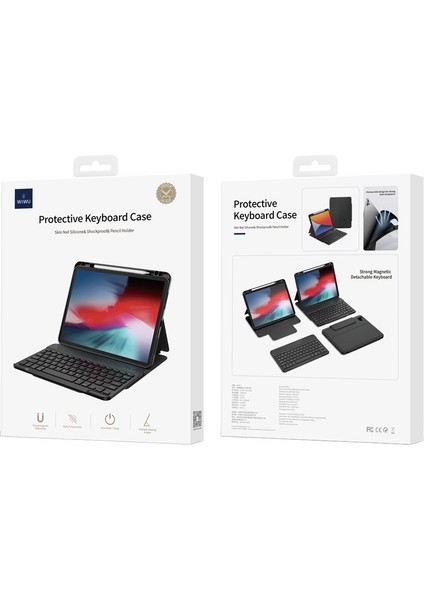 Apple iPad Pro 12.9 2020 (4.nesil) Uyumlu Klavyeli Kılıf Protective Gizli Kalem Bölmeli Siyah