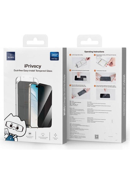 iPhone 16 Pro Max WI-SQ009 Hayalet Privacy Ekran Koruyucu 360 Temperli Cam Uygulama Aparatlı