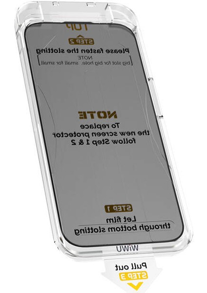 iPhone 15 WI-SQ009 Hayalet Privacy Ekran Koruyucu 360 Temperli Cam Uygulama Aparatlı