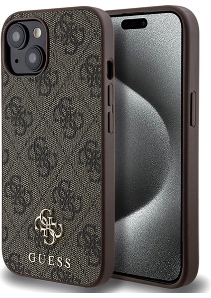 Apple iPhone 15 Uyumlu Kılıf Guess Orjinal Lisanslı Magsafe Şarj Özellikli Small 4g Classic Kahverengi