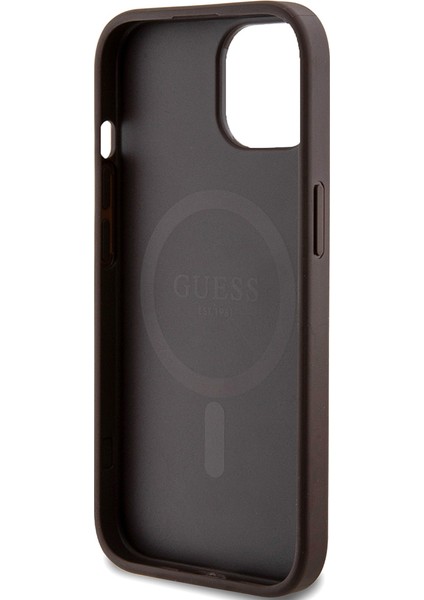 Apple iPhone 15 Uyumlu Kılıf Guess Orjinal Lisanslı Magsafe Şarj Özellikli Small 4g Classic Kahverengi fırsatları