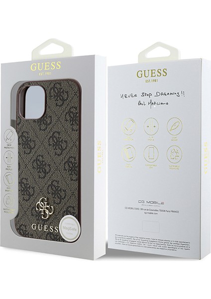 Apple iPhone 15 Uyumlu Kılıf Guess Orjinal Lisanslı Magsafe Şarj Özellikli Small 4g Classic Kahverengi indirimleri