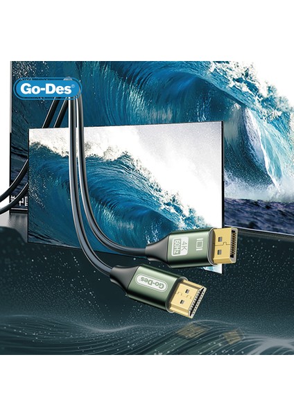 GD-HM831 4K@60Hz HDMI To Display Port Kablo 2 Metre Yeşil