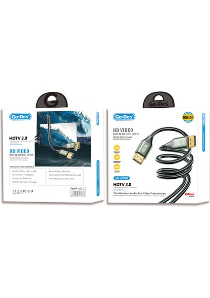 GD-HM831 4K@60Hz HDMI To Display Port Kablo 2 Metre Yeşil