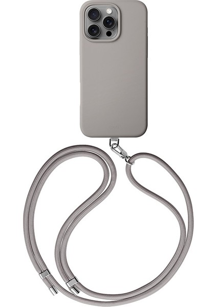 Apple iPhone 16 Pro Uyumlu Kılıf Magsafe Şarj Özellikli Soft Arka Yüzey Askı Ipli Coehl Creme Kapak Gri