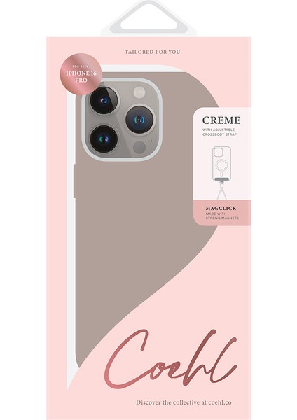 Apple iPhone 16 Pro Uyumlu Kılıf Magsafe Şarj Özellikli Soft Arka Yüzey Askı Ipli Coehl Creme Kapak Gri