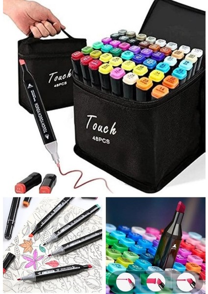 48'li Çift Tatraflı Marker Kalem Seti Resim Mimari ve Grafik Tasarım Kalemi