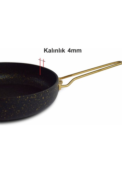 24 cm Cam Kapaklı Granit Tava Altın Renk Kulplu