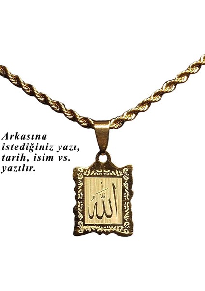 Kişiye Özel Isimli Çelik Kolye Çelik Bileklik Çelik Set Allah Yazılı