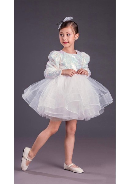 Babyaden Pullu Payetli Tütü Kabarık Doğum Günü Parti Kostüm Uzun Kollu Abiye Kız Çocuk Elbisesi modelleri