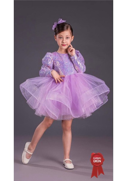 Babyaden Pullu Payetli Tütü Kabarık Doğum Günü Parti Kostüm Uzun Kollu Abiye Kız Çocuk Elbisesi modelleri