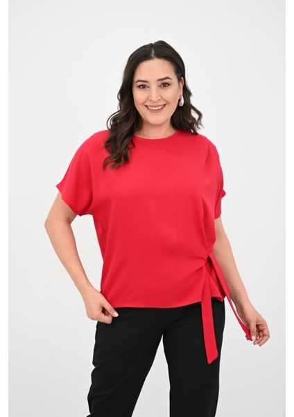 Kadın Büyük Beden Yan Bağlama Detaylı Bluz 1860-25 modelleri