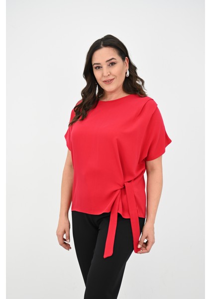 Kadın Büyük Beden Yan Bağlama Detaylı Bluz 1860-25 fırsatları