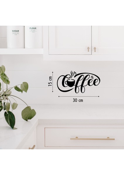 Coffee Ahşap Duvar Yazısı - 15 x 30 cm Siyah Dekoratif Kahve Köşesi Dekoru