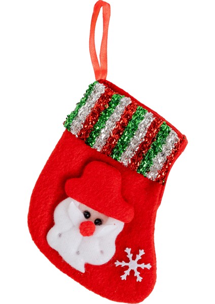 Yılbaşı Süsü Çorap Noel Baba Desenli Kırmızı 11 cm