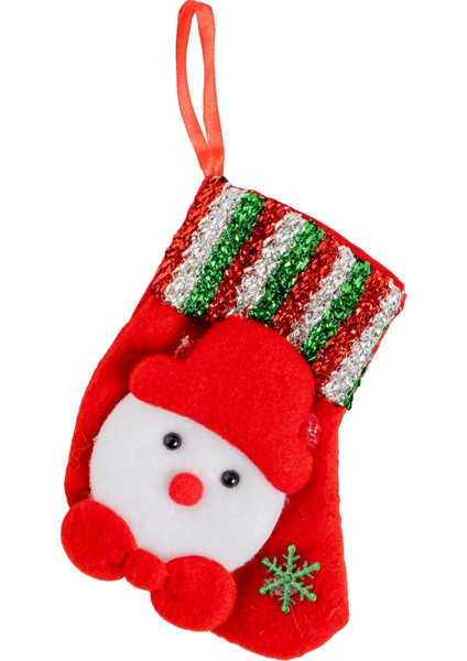 Yılbaşı Süsü Çorap Kardan Adam Desenli Kırmızı 11 cm