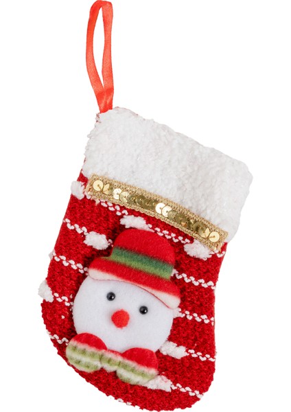 Yılbaşı Süsü Çorap Kardan Adam Desenli Kırmızı 15 cm