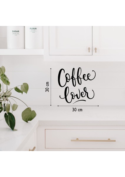 Coffee Lover Ahşap Duvar Yazısı - 30 x 30 cm Siyah Dekoratif Kahve Sever Duvar Dekoru