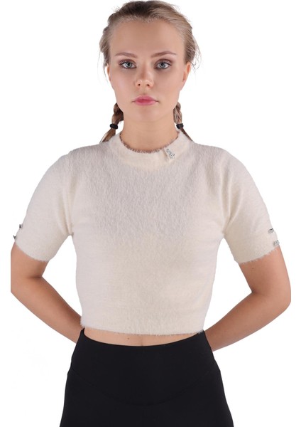 24292 Yaka Taş Detay Sakallı Kazak Ekru