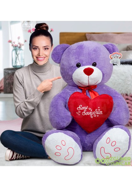 Harika Peluş 140 cm Dev Bobo Seni Seviyorum Kalpli Sevgiliye Özel