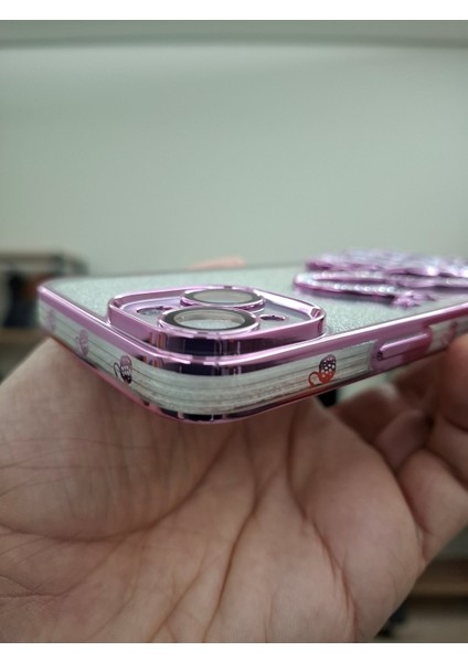 iPhone 15 Uyumlu 3D Kuğulu Taşlı Tam Kamera Korumalı Sulu Simli Lüks Kılıf