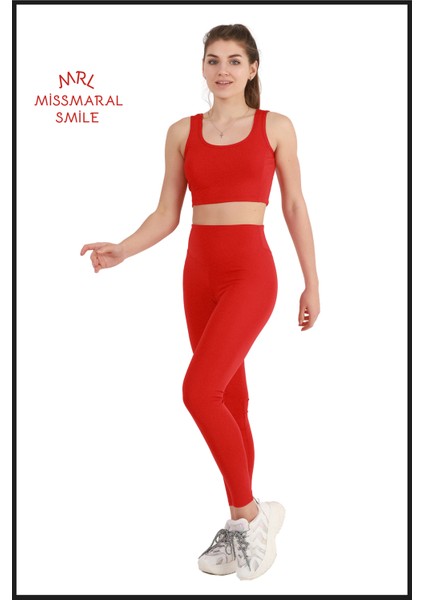 Kadın Kırmızı Tayt Yüksek Bel Toparlayıcı Tam Boy Modern ve Dinamik Stil HB11021 fırsatları
