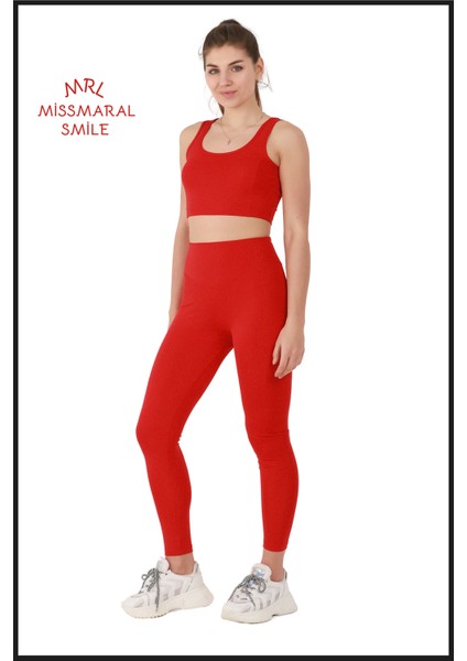 Kadın Kırmızı Tayt Yüksek Bel Toparlayıcı Tam Boy Modern ve Dinamik Stil HB11021