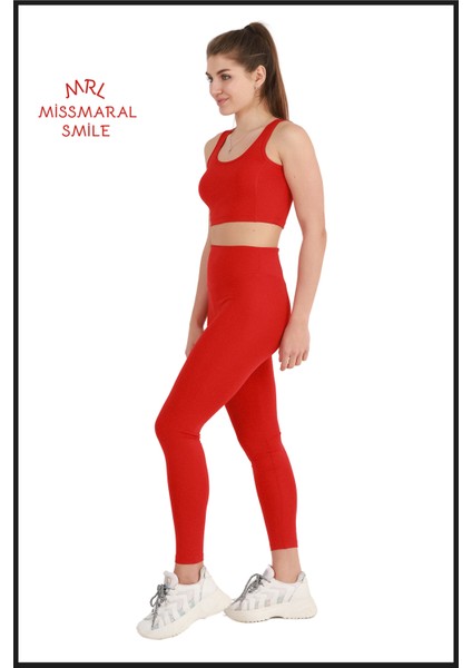 Kadın Kırmızı Tayt Yüksek Bel Toparlayıcı Tam Boy Modern ve Dinamik Stil HB11021 modelleri