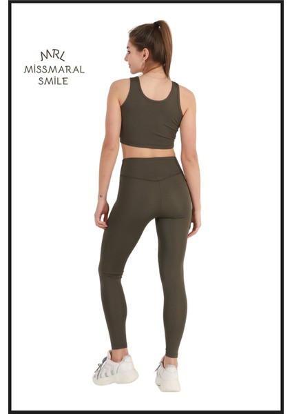 Kadın Haki Rengi Tayt Yüksek Bel Toparlayıcı Tam Boy Modern ve Dinamik Stil HB11021 fiyatları