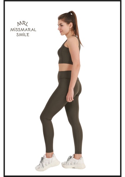 Kadın Haki Rengi Tayt Yüksek Bel Toparlayıcı Tam Boy Modern ve Dinamik Stil HB11021 modelleri