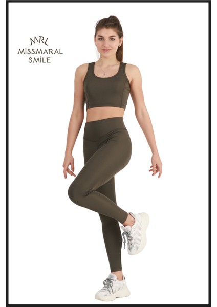 Kadın Haki Rengi Tayt Yüksek Bel Toparlayıcı Tam Boy Modern ve Dinamik Stil HB11021 fırsatları