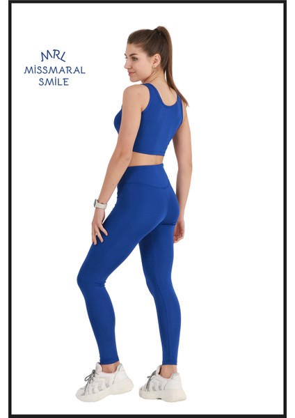 Kadın Saks Mavi Tayt Yüksek Bel Toparlayıcı Tam Boy Modern ve Dinamik Stil HB11021 modelleri