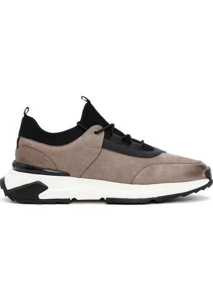 Erkek Vizon Bağcıklı Nubuk Deri Casual Sneaker 24WFD7227V3