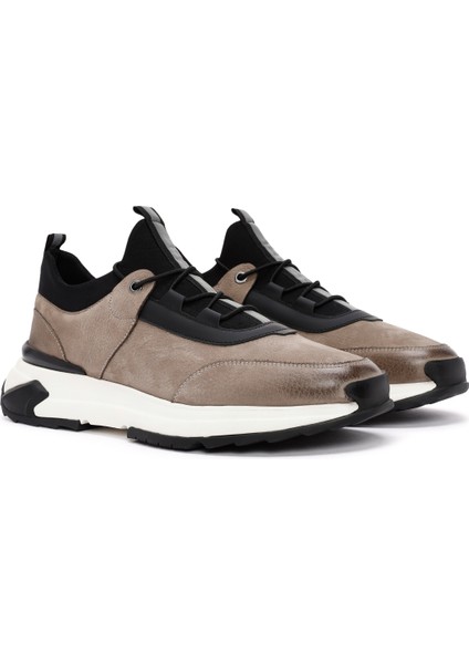 Erkek Vizon Bağcıklı Nubuk Deri Casual Sneaker 24WFD7227V3 modelleri