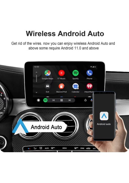 Kablosuz Carplay Cihazı Android ve Apple Için Youtube Netflix ve Play Destekli Android 13.0