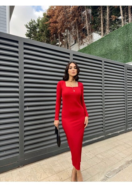 Sindi Moda Kylea Kare Yaka Dalgıç Elbise 3059