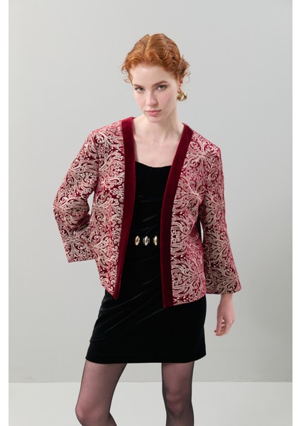 İşlemeli Kadife Kap Bordo K2516308_008