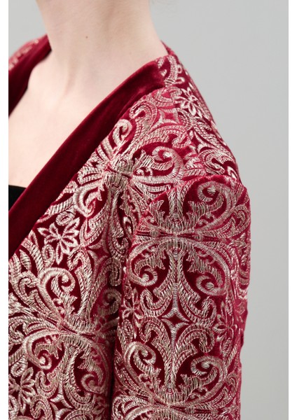 İşlemeli Kadife Kap Bordo K2516308_008 modelleri