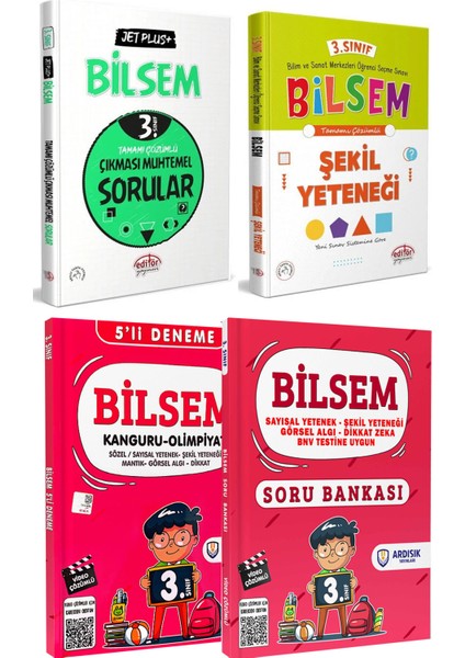 3. Sınıf Bilsem Jet Plus+ Soru Bankası Şekil Yeteneği ve Bilsem Deneme Seti 4 Kitap