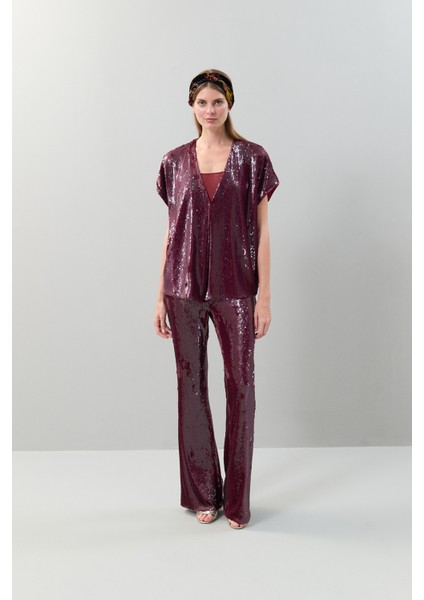 Kısa Kol Payetli Ceket Vişne K2516043_115 fırsatları