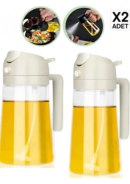 2'li Çift Fonksiyonlu Cam Yağdanlık 450ML Zeytinyağı Sıvıyağ Şişesi Airfryer Sprey Yağlık Sirkelik
