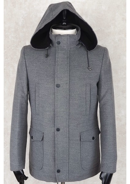 Jancarlucci Erkek Dizüstü Slimfit Çıkarılabilir Kapüşonlu Torba Cep Fermuarlı Astarlı Kaşe Kaban fiyatları