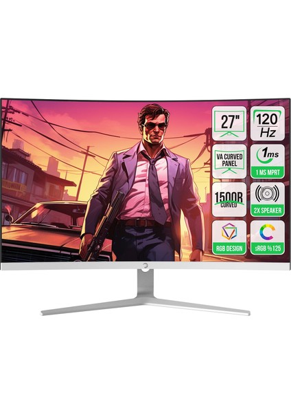 Vivid F20 27'' 1500R Curved Rgb Beyaz 120Hz 1ms Fhd Va Panel 2X2W Speaker Gaming Monitör (Sıfır Ölü Piksel Garantili)